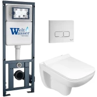 Комплект унитаза с инсталляцией WeltWasser MARBERG 410 + KEHLBACH 004 GL-WT + MAR 410 SE GL-WT 10000010730 цвет Белый глянцевый с сиденьем Микролифт и клавишей смыва цвет Белый глянцевый