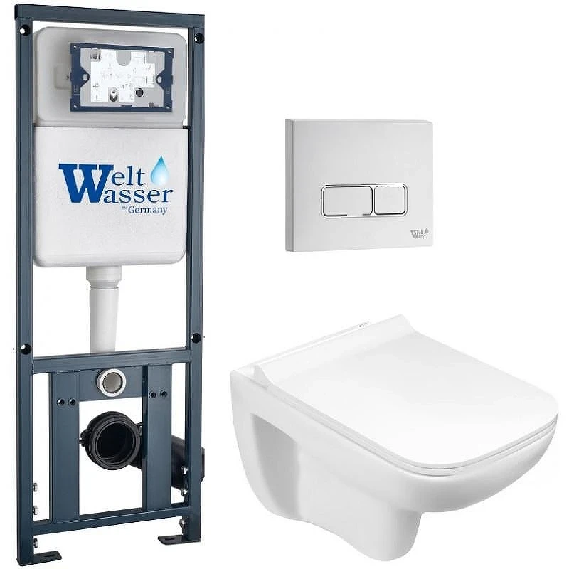 Комплект унитаза с инсталляцией WeltWasser MARBERG 410 + KEHLBACH 004 GL-WT + MAR 410 SE GL-WT 10000010730 цвет Белый глянцевый с сиденьем Микролифт и клавишей смыва цвет Белый глянцевый
