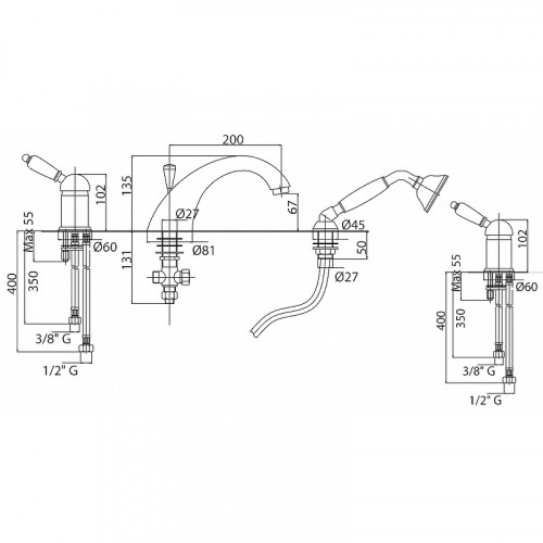 Смеситель на борт ванны Cezares Elite ELITE-BVDM-03/24-Bi Золото 24 карат латунь