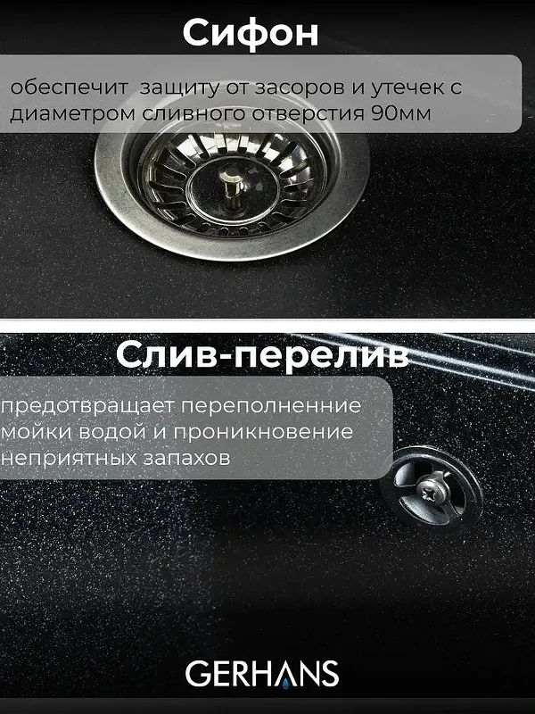 Кухонная мойка Gerhans 65 B22-22/311-11-24 цвет Черный