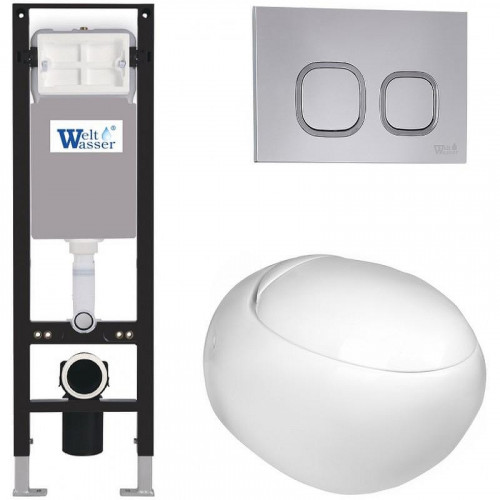 Комплект унитаза с инсталляцией WeltWasser AMBERG 350 + JECKENBACH 004 GL-WT + AMBERG RD-CR 10000012345 цвет Белый глянцевый с сиденьем Микролифт и клавишей смыва цвет Хром