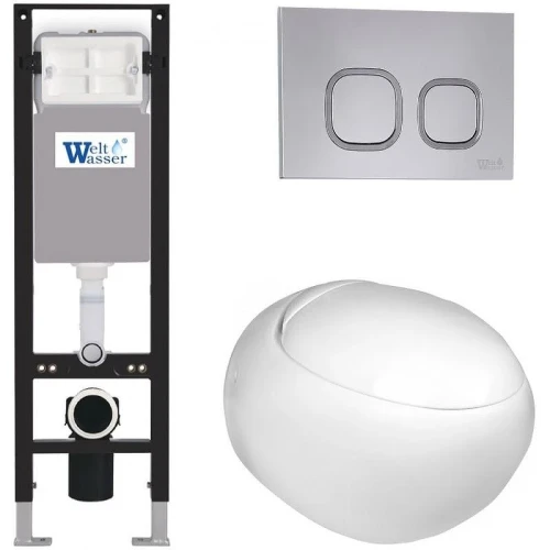 Комплект унитаза с инсталляцией WeltWasser AMBERG 350 + JECKENBACH 004 GL-WT + AMBERG RD-CR 10000012345 цвет Белый глянцевый с сиденьем Микролифт и клавишей смыва цвет Хром