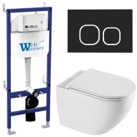 Комплект унитаза с инсталляцией WeltWasser BAMBERG 460 + MERZBACH 043 XL GL-WT + BAMBERG BL 10000013786 цвет Белый глянцевый с сиденьем Микролифт и клавишей смыва цвет Черный