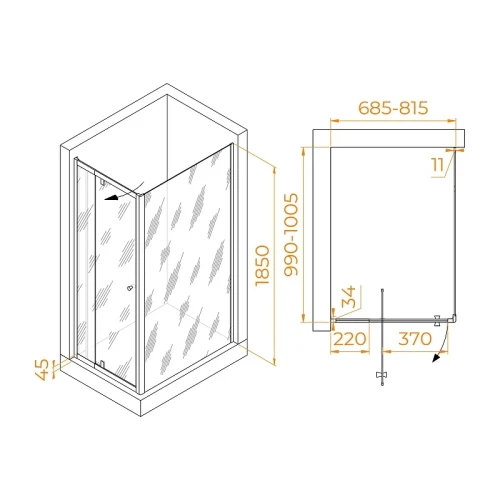 Душевой уголок RGW Passage 70x100 41084470-014 профиль цвет Черный стекло прозрачное