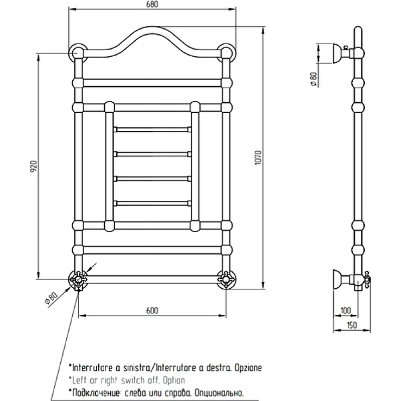 Электрический полотенцесушитель Migliore Edward 107x68 L 20314 Бронза латунь