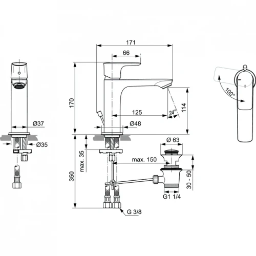Смеситель для раковины Ideal Standard Connect Air A7013AA цвет Хром