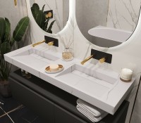 Раковина Boheme Armadi Art Flat 140 859-140-CLCT двойная Белый мрамор искусственный камень (литьевой мрамор) подвесная