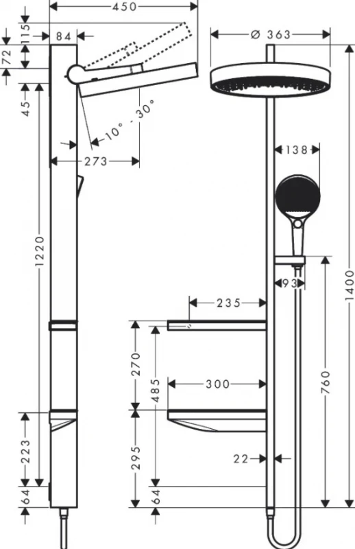 Душевая система Hansgrohe Rainfinity Showerpipe 26842000 Хром латунь встраиваемый