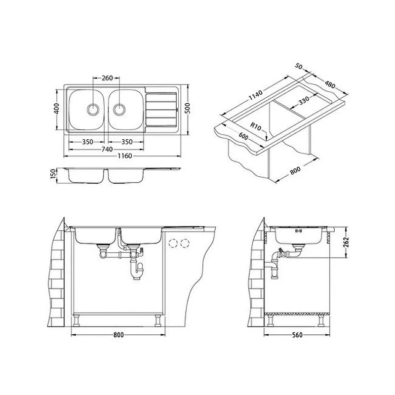 Кухонная мойка Alveus Line 100 NAT-90 1160x500 1087978 Натуральная сталь нержавеющая сталь встраиваемый