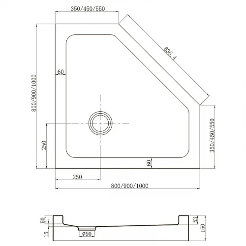 Акриловый поддон для душа Veconi Tezeo TZ-53B 90x90 TZ53B-90-C5 Черный