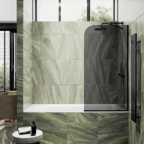 Шторка на ванну Maybah Glass MGV-146-6у 640x1400 в узком профиле Черный стекло графитовое