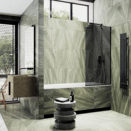 Шторка на ванну Maybah Glass MGV-146-6у 640x1400 в узком профиле Черный стекло графитовое