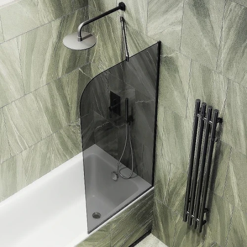 Шторка на ванну Maybah Glass MGV-146-6у 640x1400 в узком профиле Черный стекло графитовое