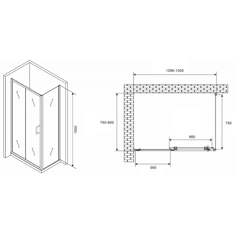 Душевой уголок Abber Schwarzer Diamant 130x80 AG301305-S805 профиль Хром стекло прозрачное