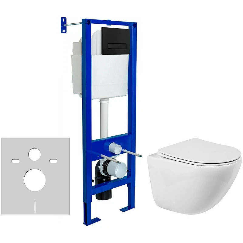 Комплект унитаза BelBagno Amanda BB051CHR+BB051SC с инсталляцией Berges Atom 410 040340 с сиденьем Микролифт и Черной матовой клавишей смыва фаянс подвесной
