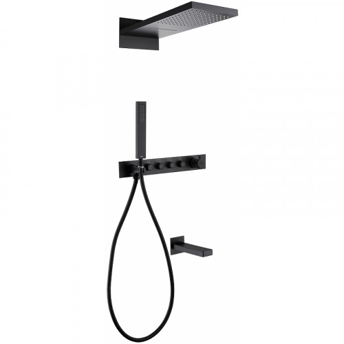 Душевая система Abber Rund AF8753B с термостатом Черная матовая латунь встраиваемый