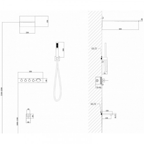 Душевая система Abber Rund AF8753B с термостатом Черная матовая латунь встраиваемый