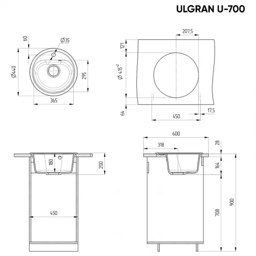 Кухонная мойка Ulgran Classic U-700-331 Белая искусственный камень (литьевой мрамор) встраиваемый