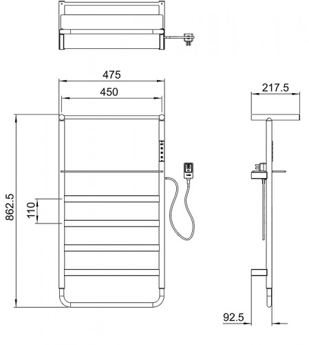 Электрический полотенцесушитель Wonzon & Woghand Düsseldorf 47,5х86,2 WW-A208-BR с полкой цвет Брашированный никель