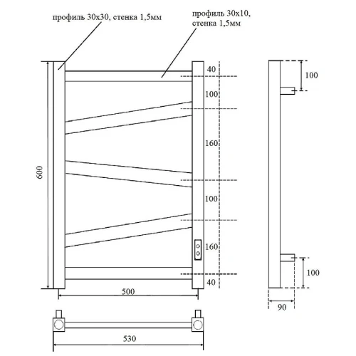 Электрический полотенцесушитель Point Феникс PN15856B П5 500x600 диммер справа Черный