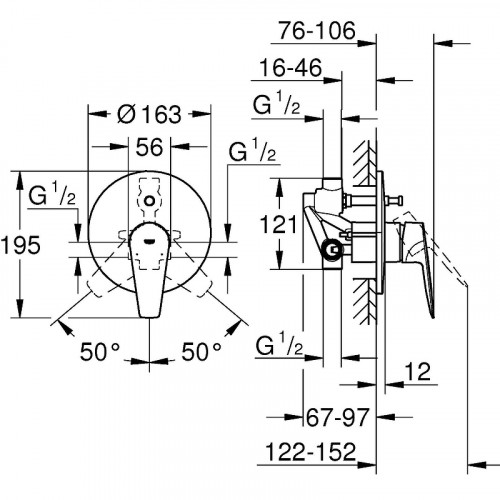 Смеситель для душа Grohe BauEdge 29079001 Хром латунь встраиваемый