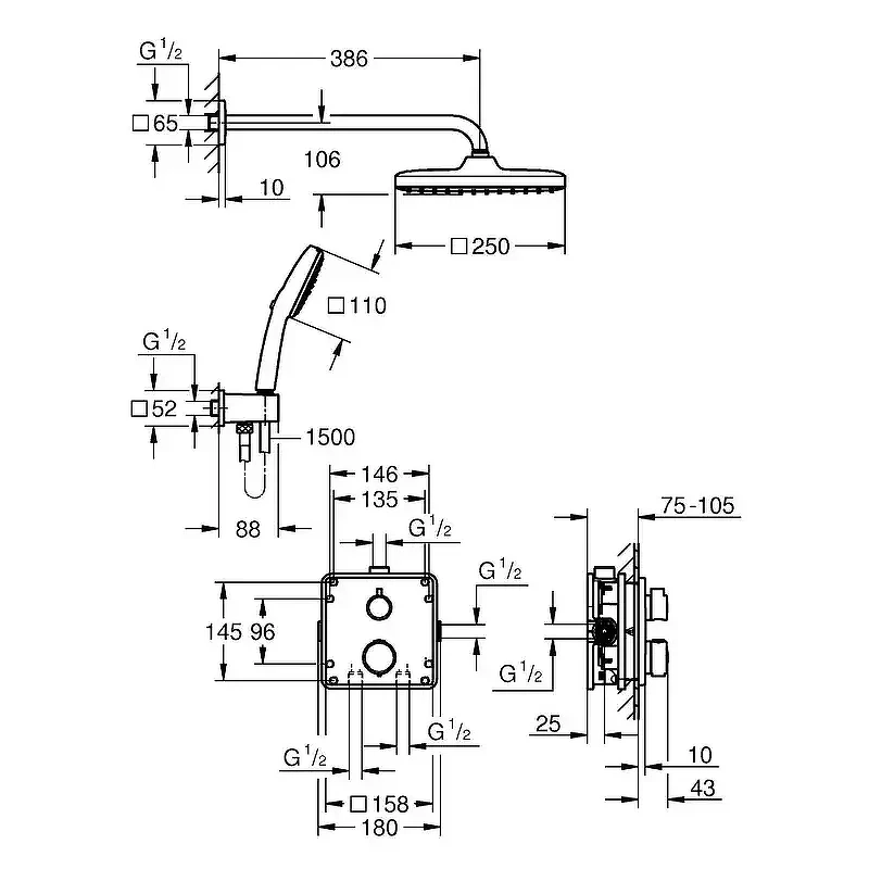 Душевая система Grohe Precision Thermostat 348822430 с термостатом цвет Черный матовый