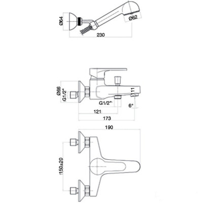Смеситель для ванны Webert Sax Evolution SE850101560 Черный матовый на стену