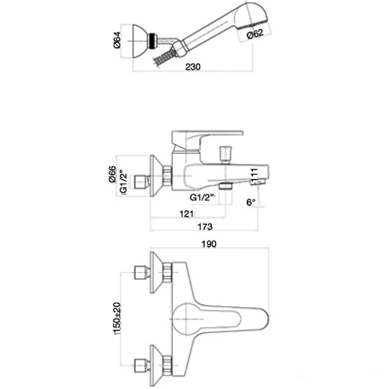 Смеситель для ванны Webert Sax Evolution SE850101560 Черный матовый на стену