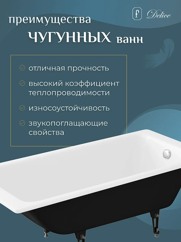 Чугунная ванна Delice Parallel 170x70 DLR220505-AS без отверстий под ручки с антискользящим покрытием