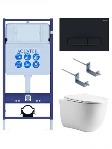 Комплект унитаза с инсталляцией Aquatek Set Aquatek Классик cm-025 4в1 цвет Белый с сиденьем Микролифт и клавишей смыва цвет Черный матовый
