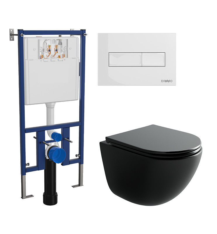 Унитаз с инсталляцией DIWO Ceramicanova Vogue CN4008TMB + DIWO 4501 с сиденьем Микролифт с клавишей смыва цвет Глянцевый белый
