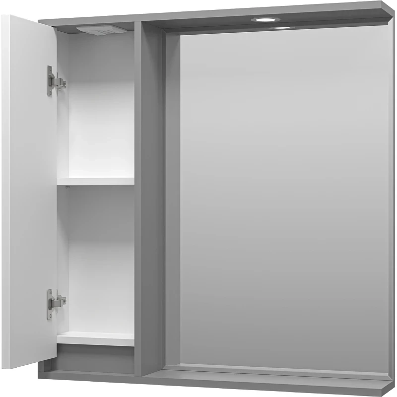 Зеркало со шкафом Brevita Balaton 80 L BAL-04080-01-01Л с подсветкой Белое матовое Серое матовое МДФ / ЛДСП, стекло