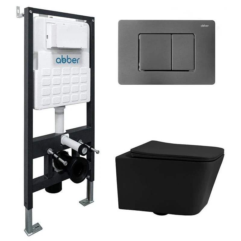 Комплект унитаза Abber Rechteck AC1201MB-AC0105-AC0120NG с сиденьем Микролифт и клавишей смыва цвет Никель