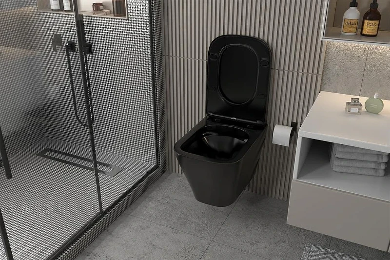 Комплект унитаза Abber Rechteck AC1201MB-AC0105-AC0120NG с сиденьем Микролифт и клавишей смыва цвет Никель