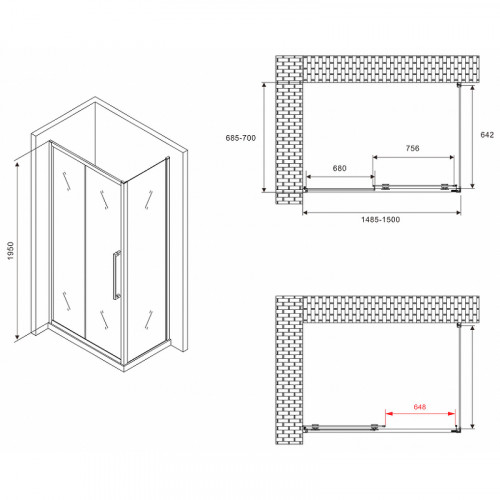 Душевой уголок Abber Schwarzer Diamant 150x70 AG30150BMH-S70BM профиль Черный стекло матовое