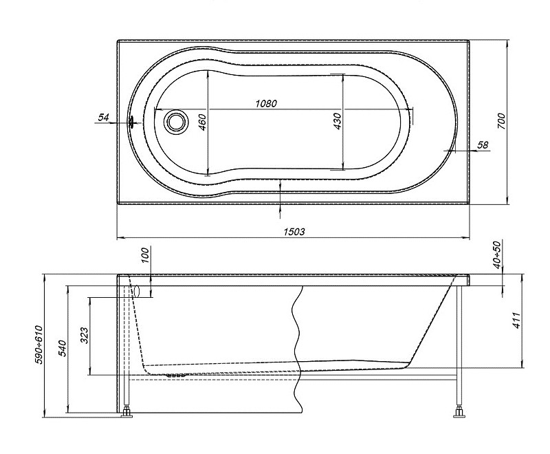 Акриловая ванна Aquanet Light 150x70 243869 без гидромассажа