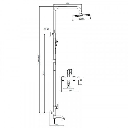 Душевая система Splenka S221.24.05 Сатин нержавеющая сталь на стену
