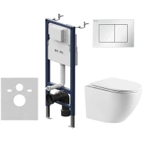 Комплект унитаза WellWant Aura WWU01121WK с инсталляцией AM.PM PrimeFit I012709.0201 с сиденьем Микролифт и Белой глянцевой клавишей смыва