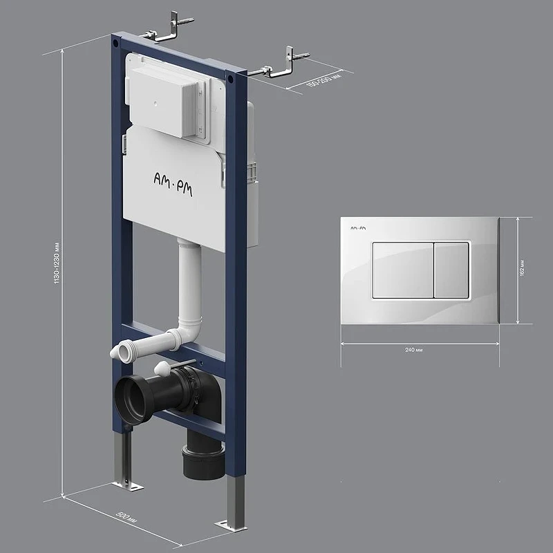 Комплект унитаза WellWant Aura WWU01121WK с инсталляцией AM.PM PrimeFit I012709.0201 с сиденьем Микролифт и Белой глянцевой клавишей смыва