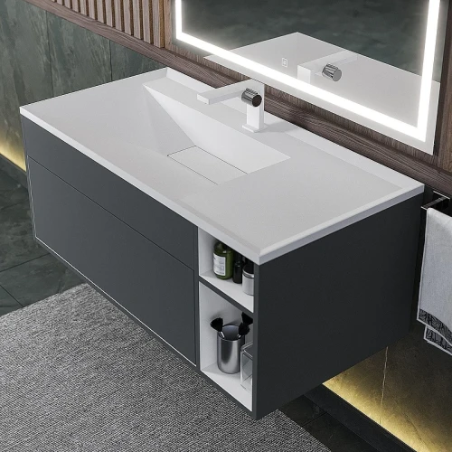 Тумба с раковиной Uperwood Lotus Premium 100 39340207465 подвесная цвет Серый матовый