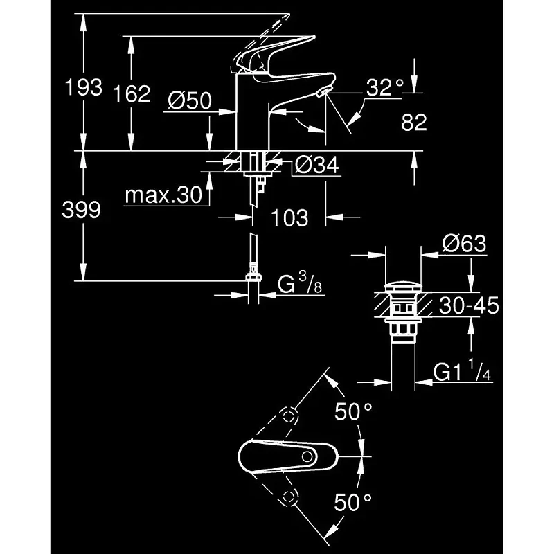 Смеситель для раковины Grohe Euroeco 24256001 цвет Хром