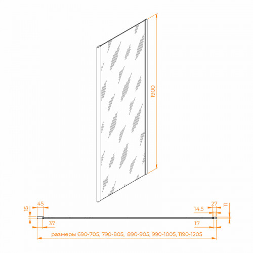 Душевая стенка RGW Z-050-5-B 80 352205508-14 профиль Черный стекло прозрачное