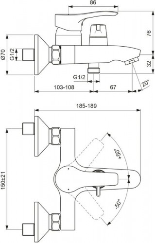 Смеситель для ванны Vidima Meloy BA411AA Хром латунь на стену