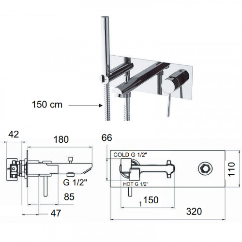Смеситель для ванны Remer Minimal N04 Хром латунь встраиваемый