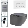 Комплект унитаза с инсталляцией WeltWasser AMBERG 350 ST + MERZBACH 043 MT-GR + AMBERG RD-WT 10000011368 цвет Серый матовый с сиденьем Микролифт и клавишей смыва цвет Белый