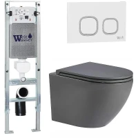 Комплект унитаза с инсталляцией WeltWasser AMBERG 350 ST + MERZBACH 043 MT-GR + AMBERG RD-WT 10000011368 цвет Серый матовый с сиденьем Микролифт и клавишей смыва цвет Белый