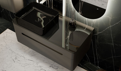 Тумба под раковину Jorno Shine 100 Shi.01.100/P/A подвесная Антрацит МДФ / ЛДСП, стекло