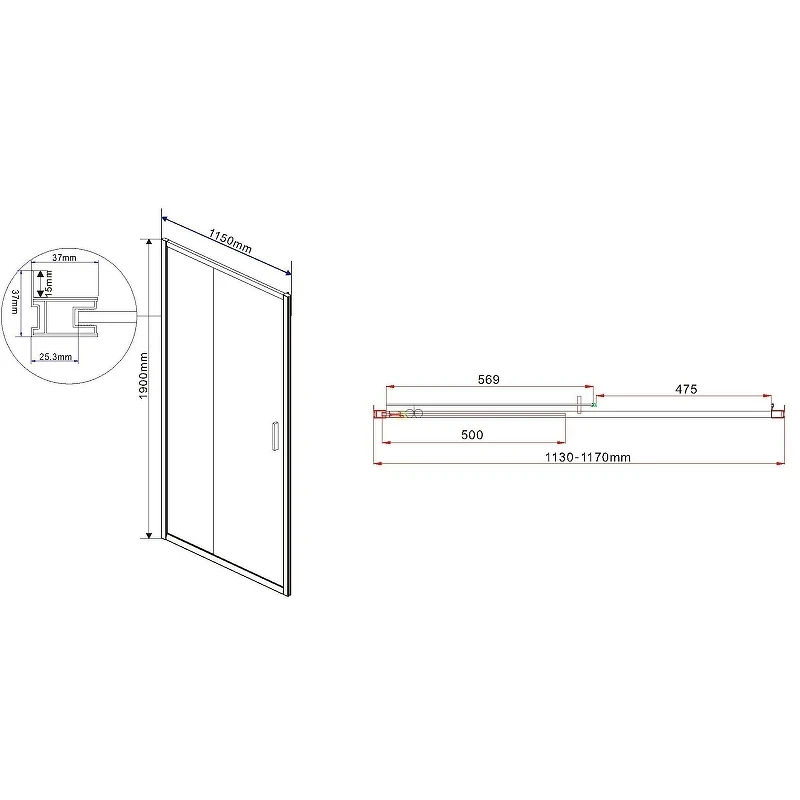 Душевая дверь Vincea Garda 115 VDS-1G115CLB профиль Черный стекло прозрачное