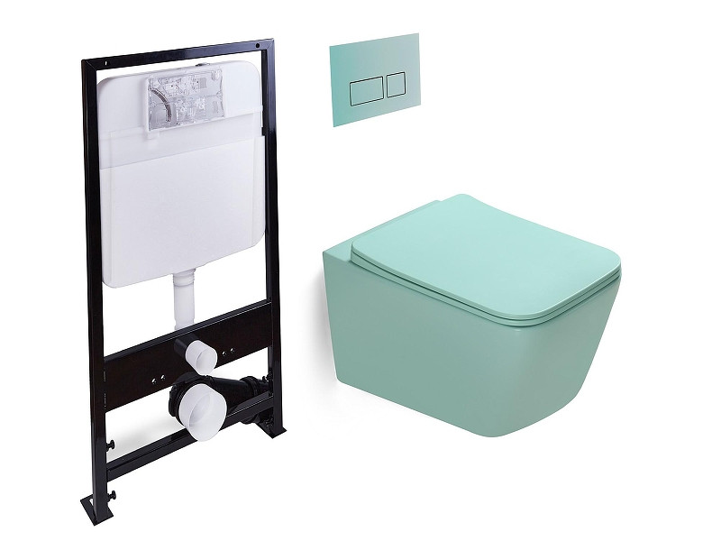 Комплект унитаза с инсталляцией SantiLine SL-5007LG+SL-01/LG цвет Светло-зеленый матовый с сиденьем Микролифт и клавишей смыва цвет Светло-зеленый матовый