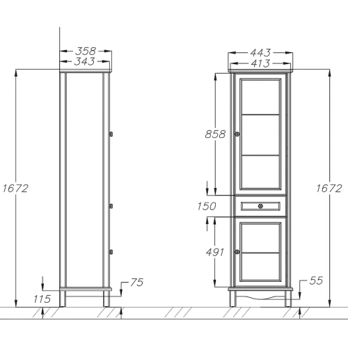 Шкаф пенал Opadiris Омега 45 L 00-00007360 Белый матовый МДФ / ЛДСП, массив дерева, стекло